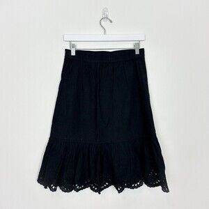 Margaret O'Leary Eyelet Knee Length Skirt Black Medium